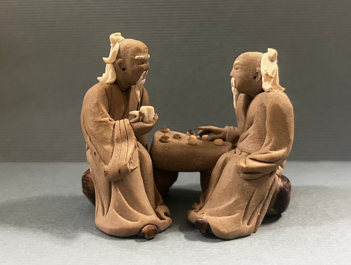 Chinese Shiwan Mudmen Playing Game - Decorative Figurines for Bonsai Tree