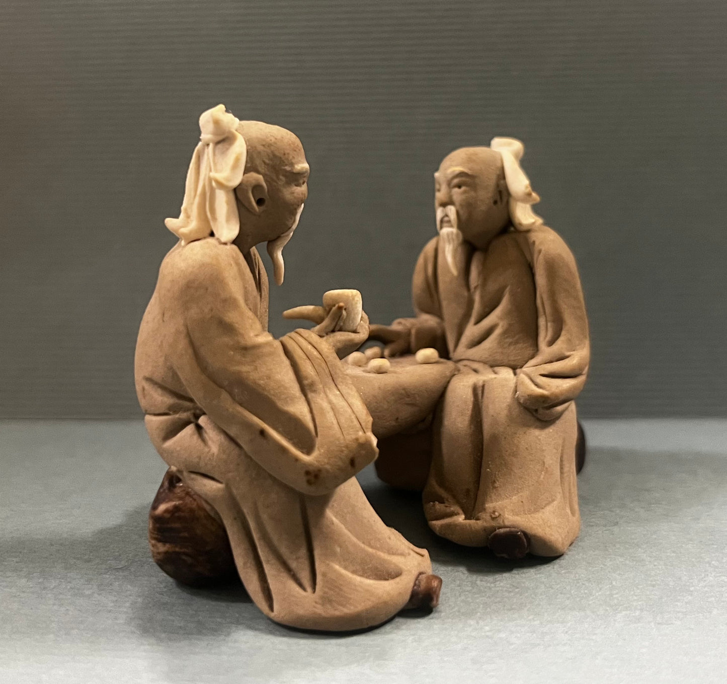 Chinese Shiwan Mudmen Playing Game - Decorative Figurines for Bonsai Tree