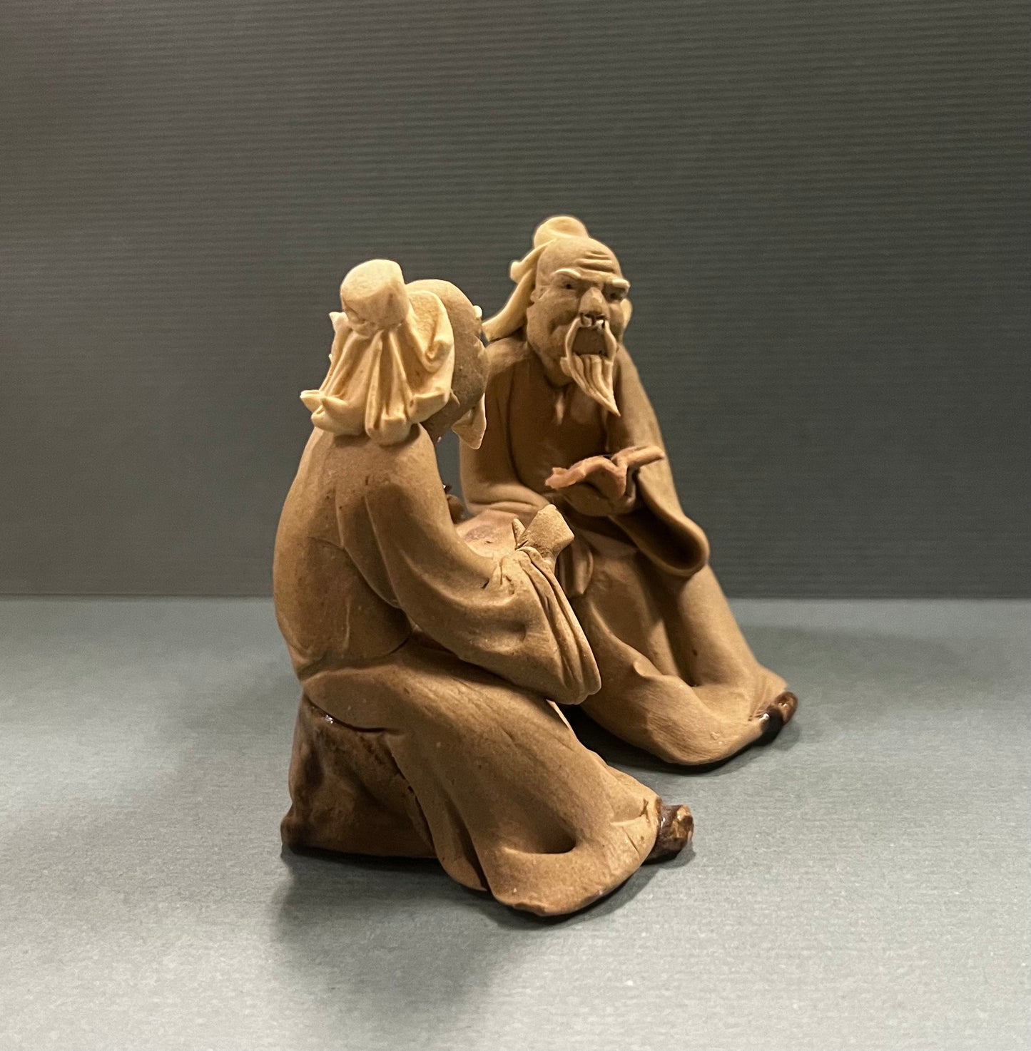 Chinese Shiwan Mudmen Discussing Book - Decorative Figurines for Bonsai Tree