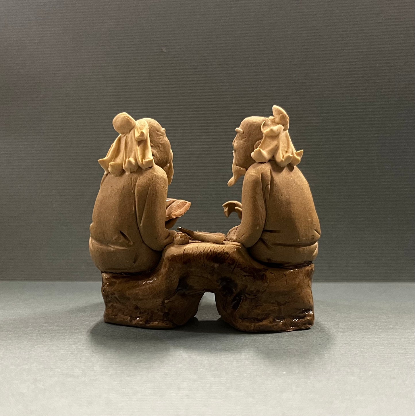 Chinese Shiwan Mudmen Discussing Book - Decorative Figurines for Bonsai Tree