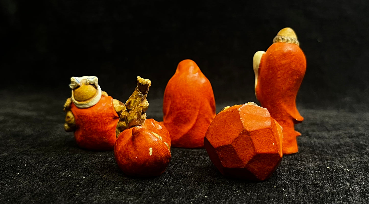 Miniature Japanese Buddhist Daruma Dolls - Traditional Buddhist Ceramic Dolls - Sold as Set of 5