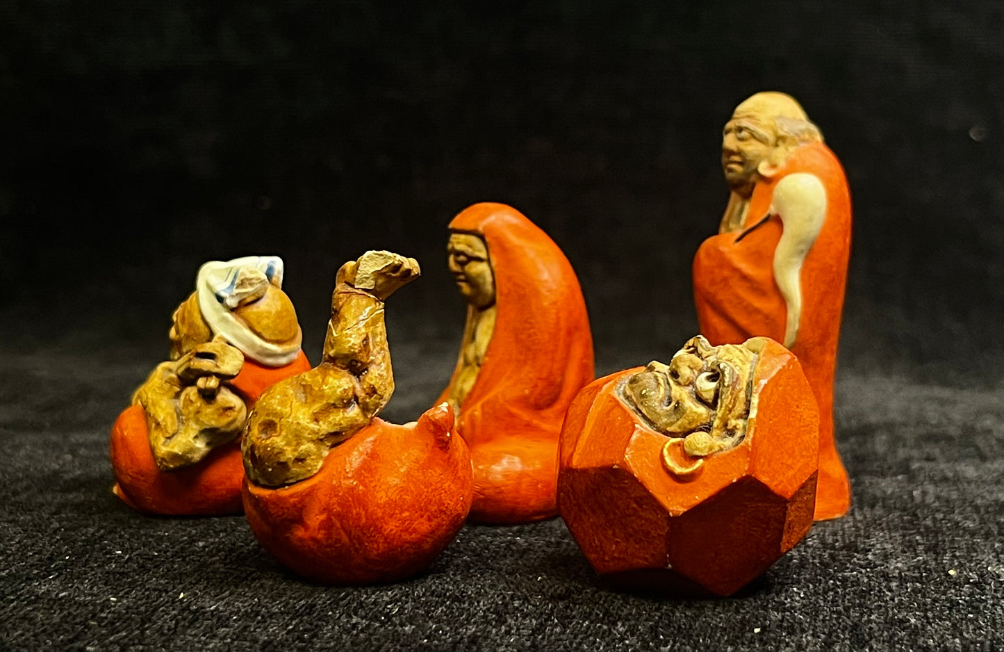 Miniature Japanese Buddhist Daruma Dolls - Traditional Buddhist Ceramic Dolls - Sold as Set of 5