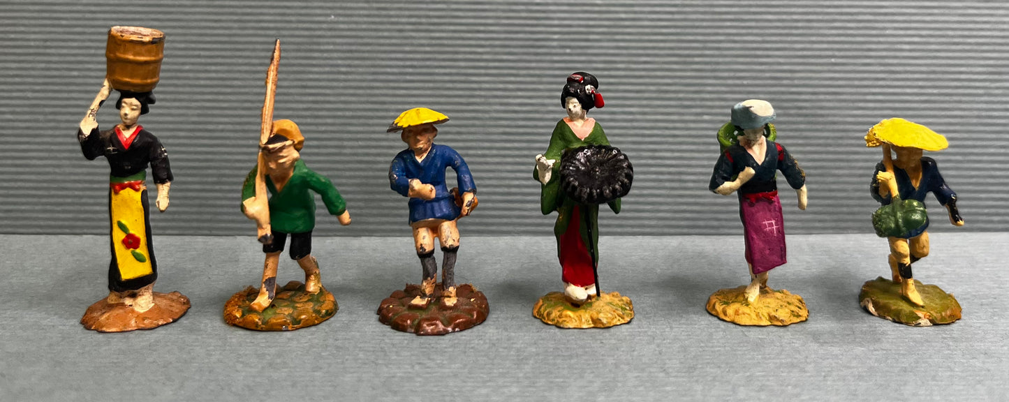 Miniature Japanese Metal Figurines - Sold as Set of 6