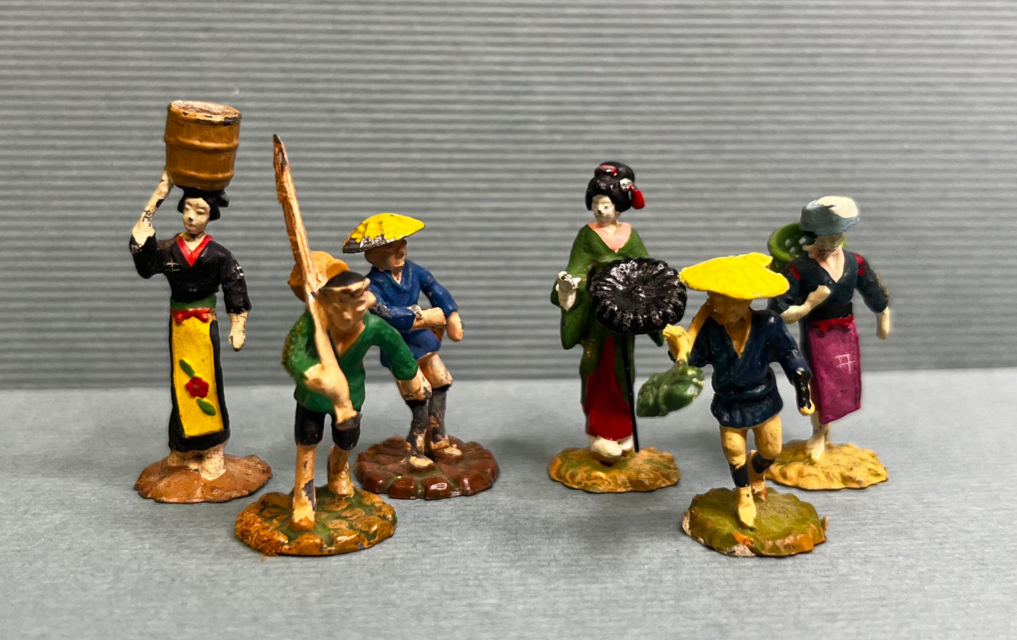 Miniature Japanese Metal Figurines - Sold as Set of 6