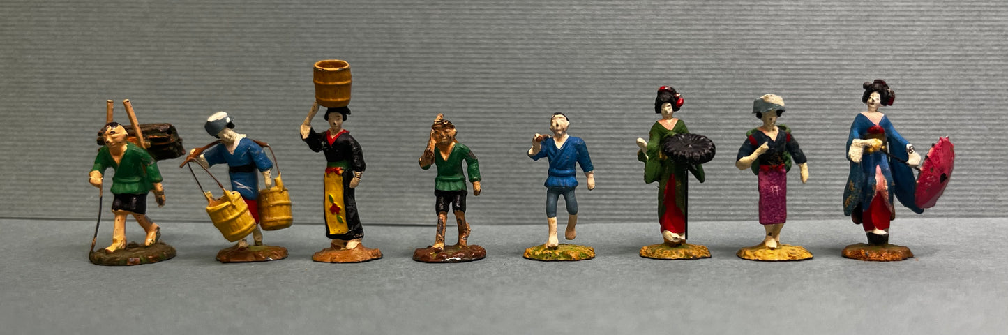 Miniature Japanese Metal Figurines - Sold as Set of 8