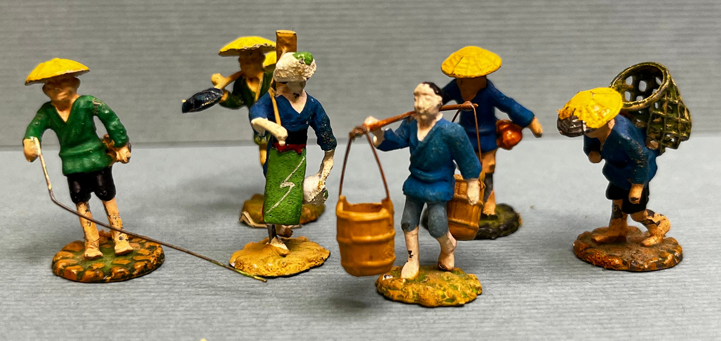 Miniature Japanese Metal Figurines - Sold as Set of 6