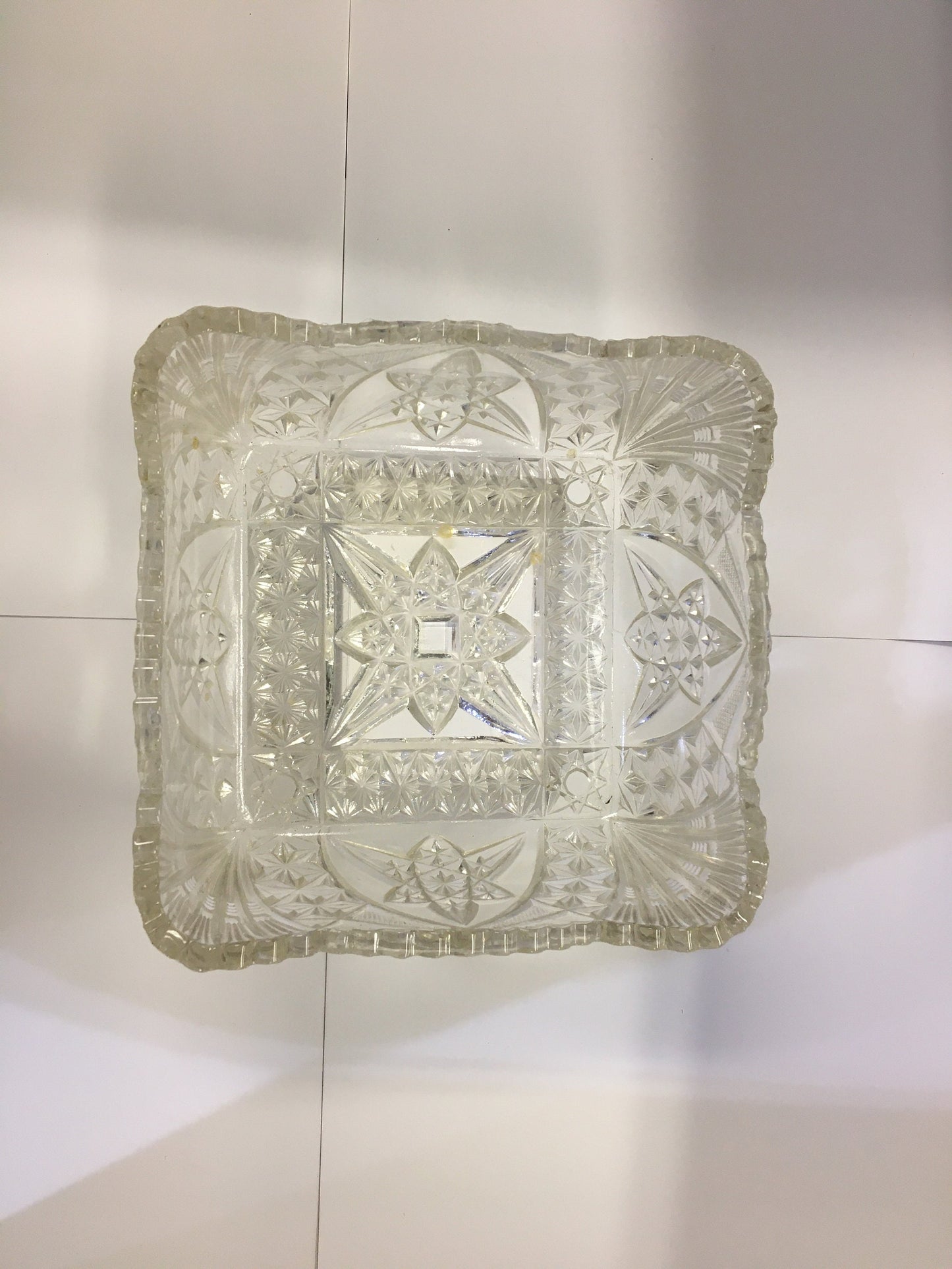 Crystal Glass Casserole Dish - Snowflake Pattern - Vintage