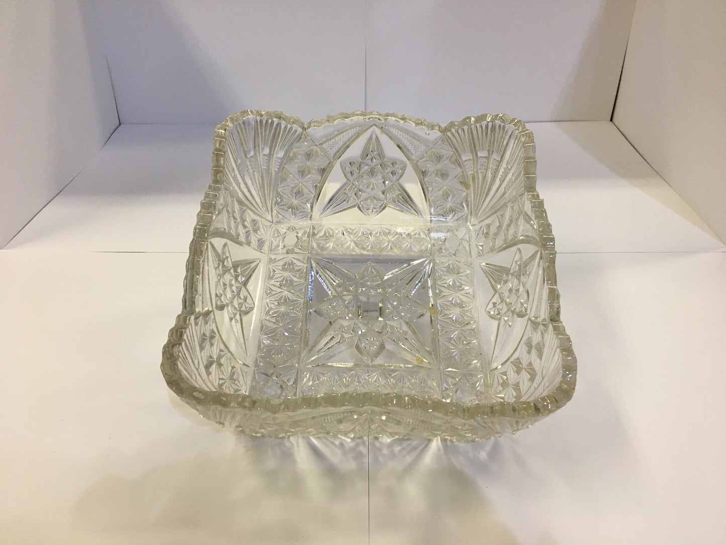 Crystal Glass Casserole Dish - Snowflake Pattern - Vintage
