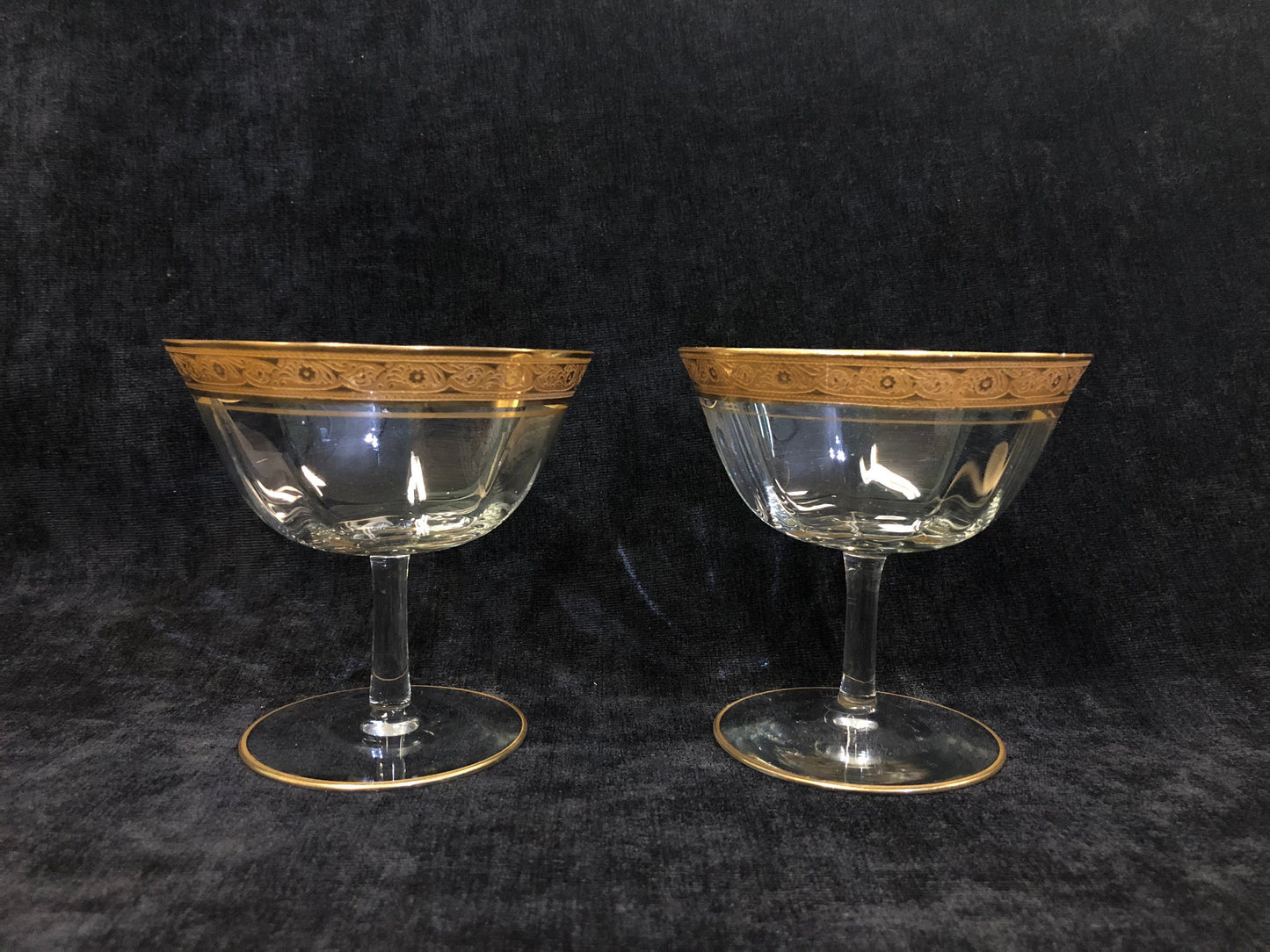 Low Sherbert Tiffin-Franciscan Minton Clear Glasses - Vintage 1930s