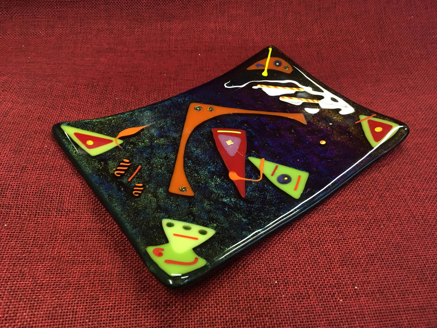 Fused Murano Glass Plate Handmade Mid Century Geometric - Vintage