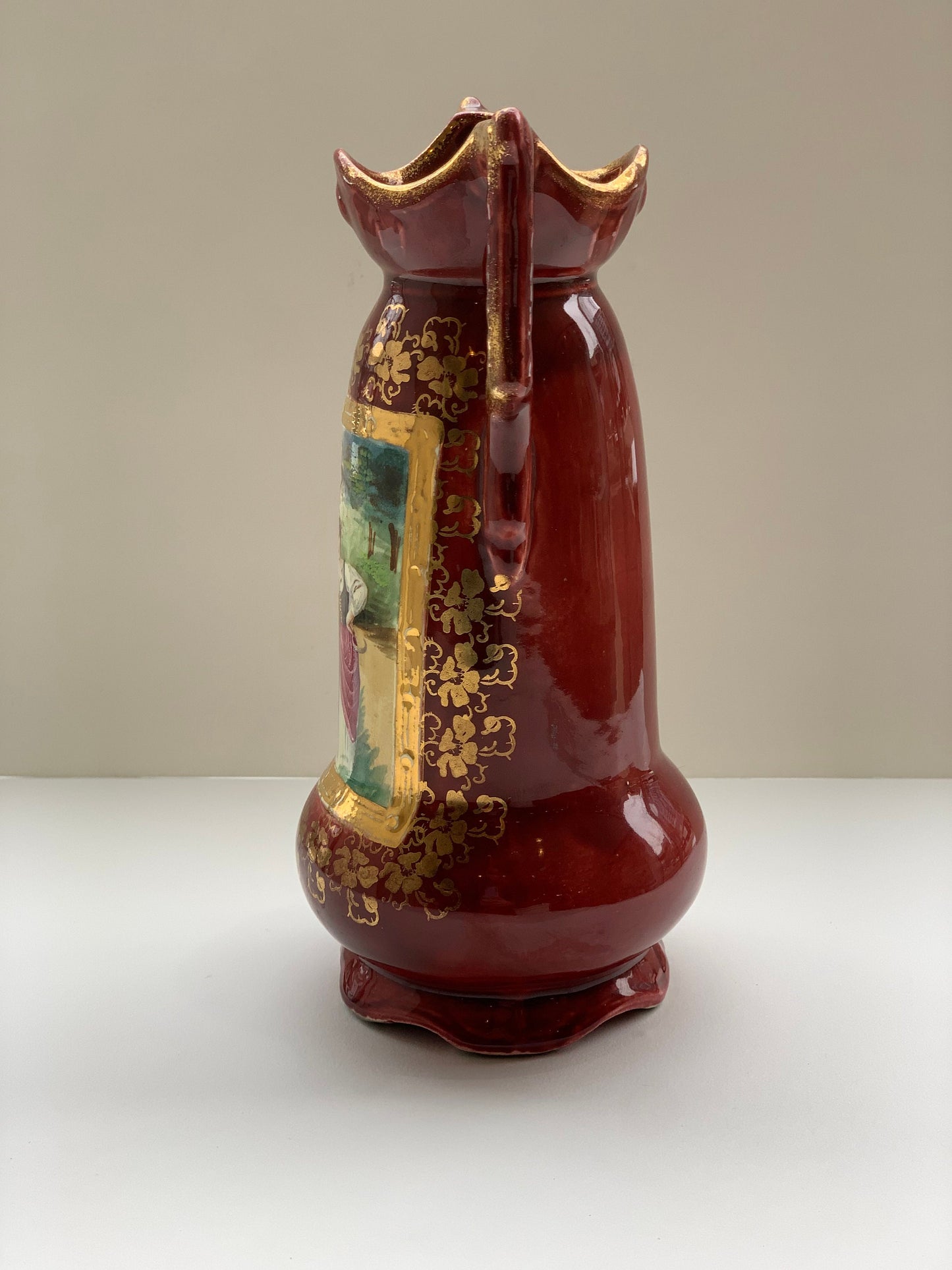 Magenta Majolica Vase with Two Women in the inset Design - Antique