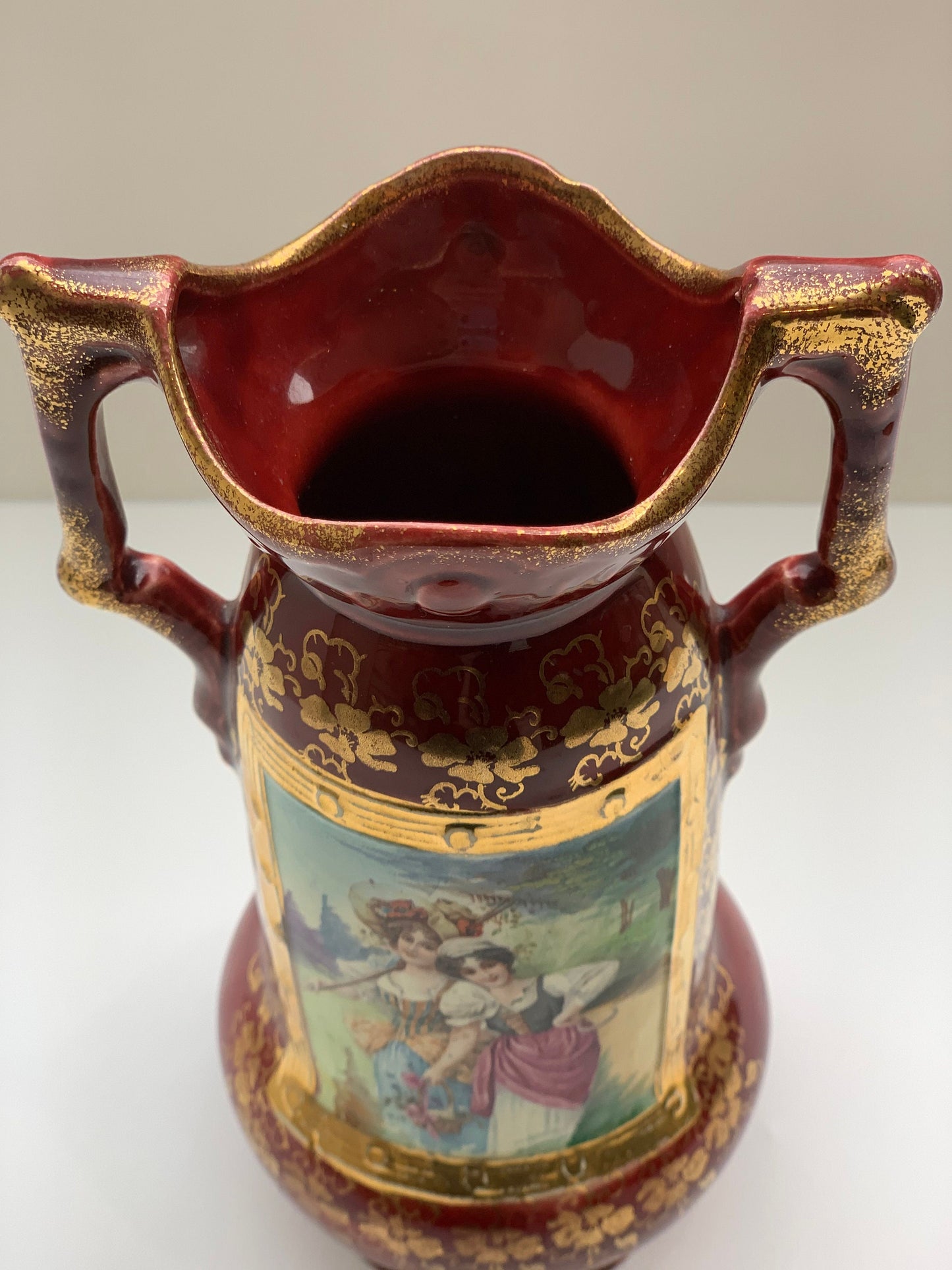 Magenta Majolica Vase with Two Women in the inset Design - Antique