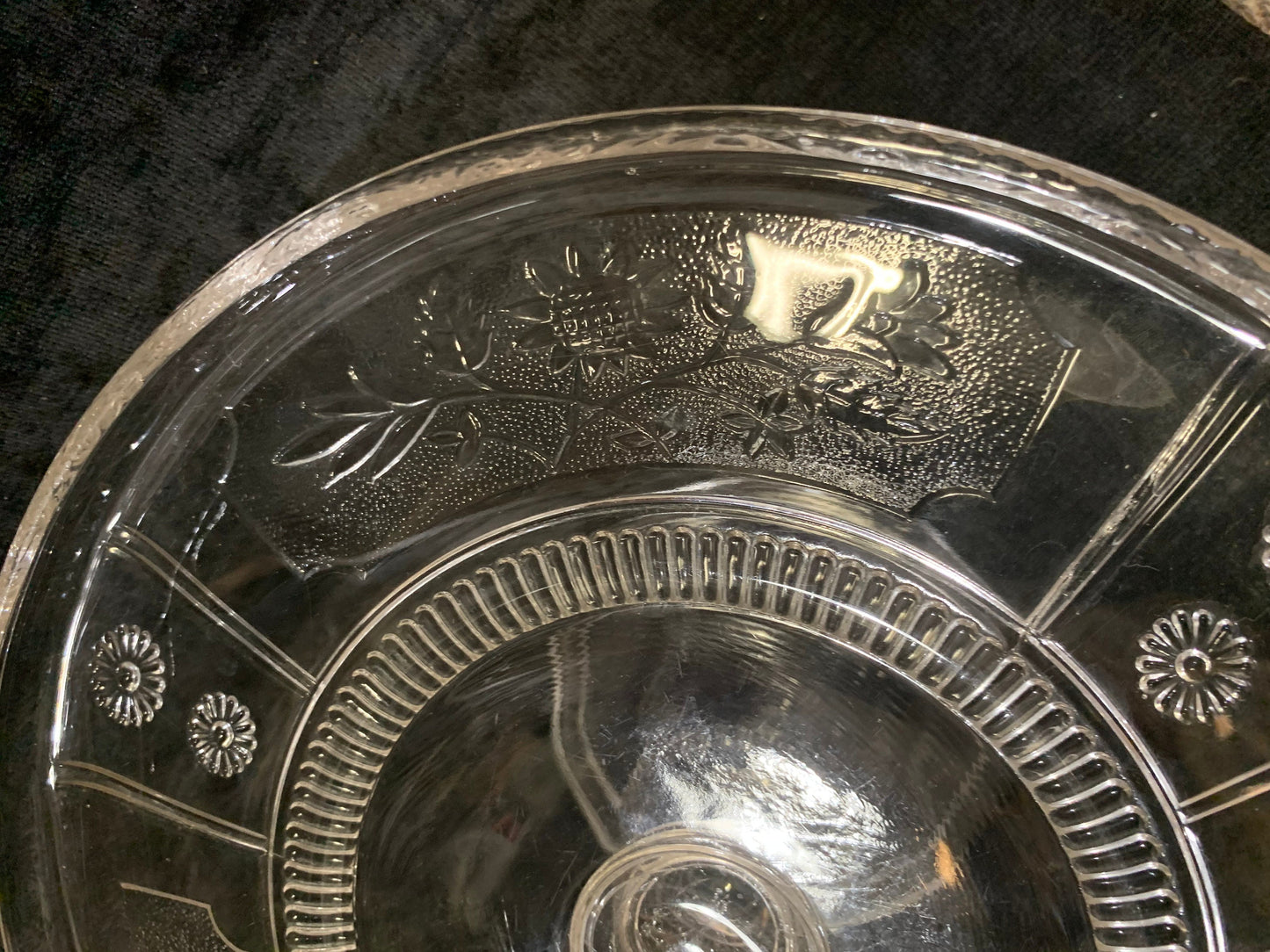 Sunflower Pressed Glass Pedestal Cake Stand - Antique, Pre 1920's