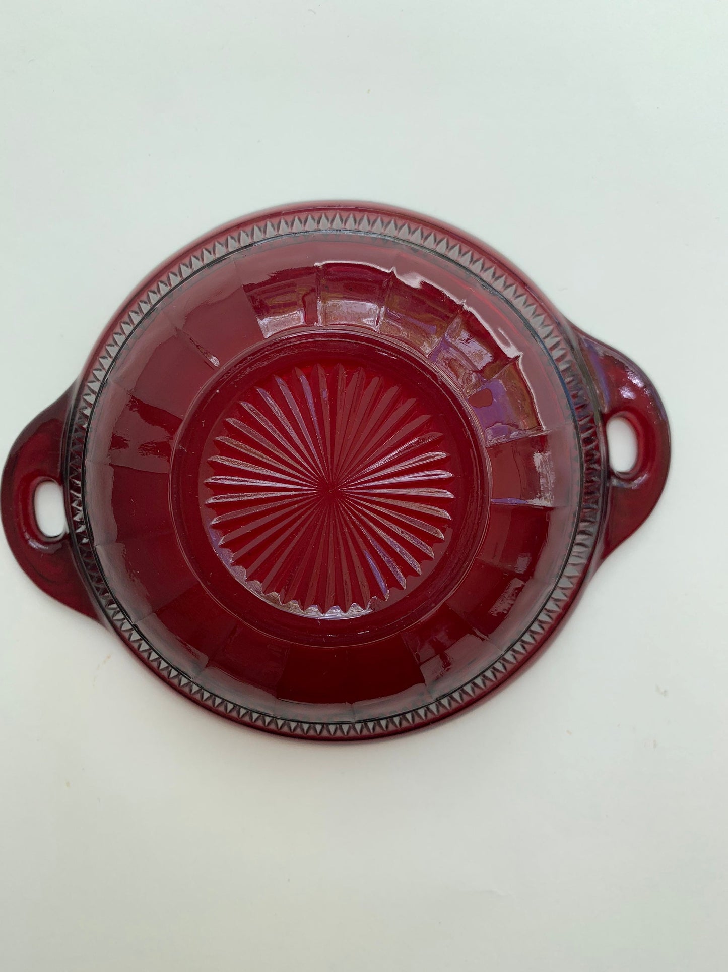 Pressed Ruby Glass Patterned Candy Dish - Vintage