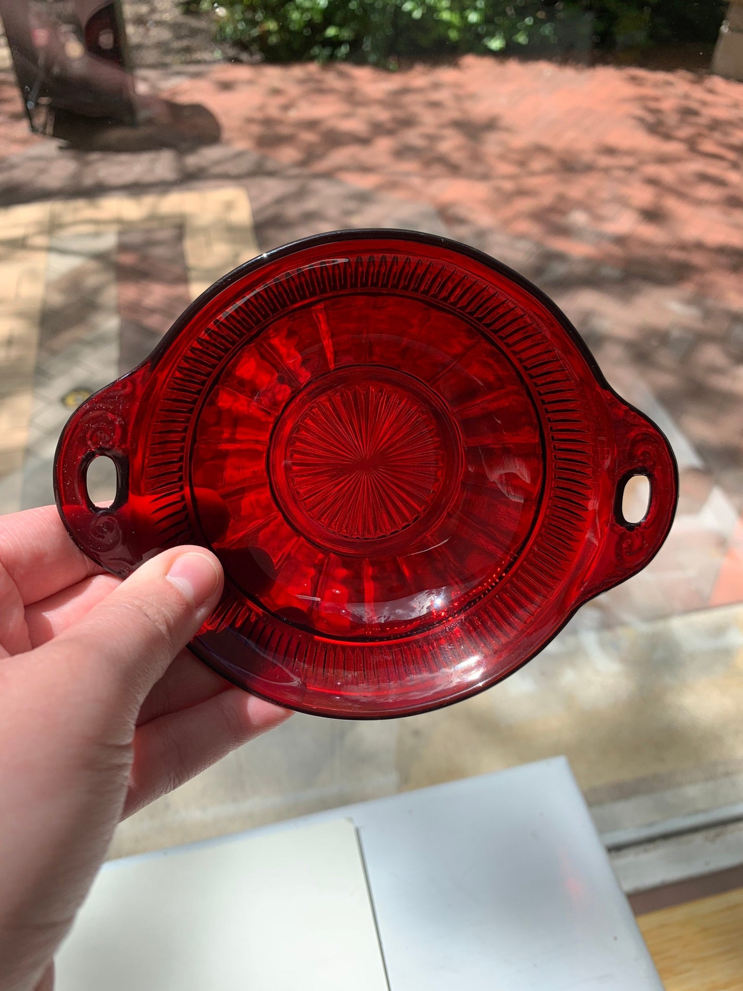 Pressed Ruby Glass Patterned Candy Dish - Vintage