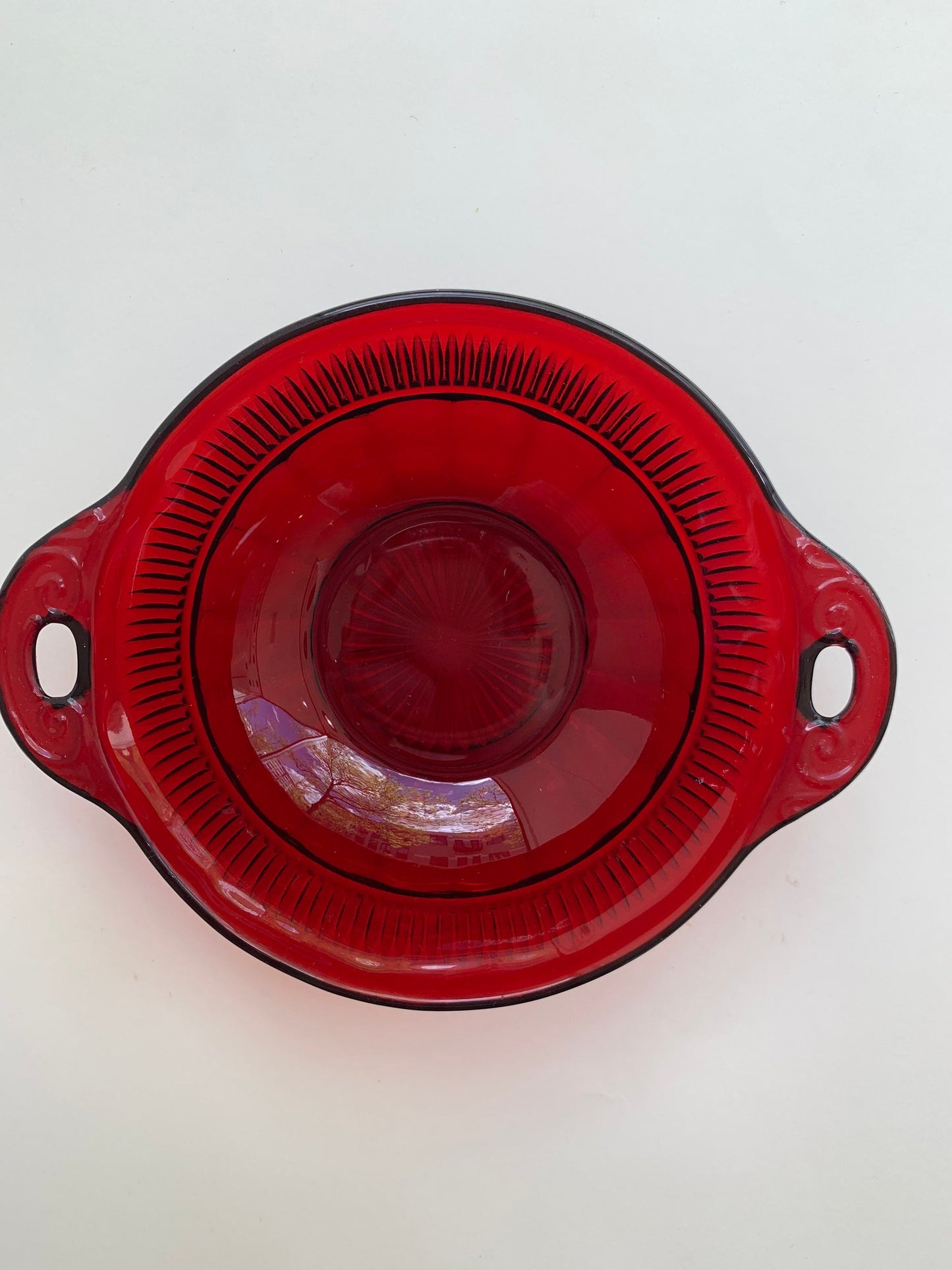 Pressed Ruby Glass Patterned Candy Dish - Vintage