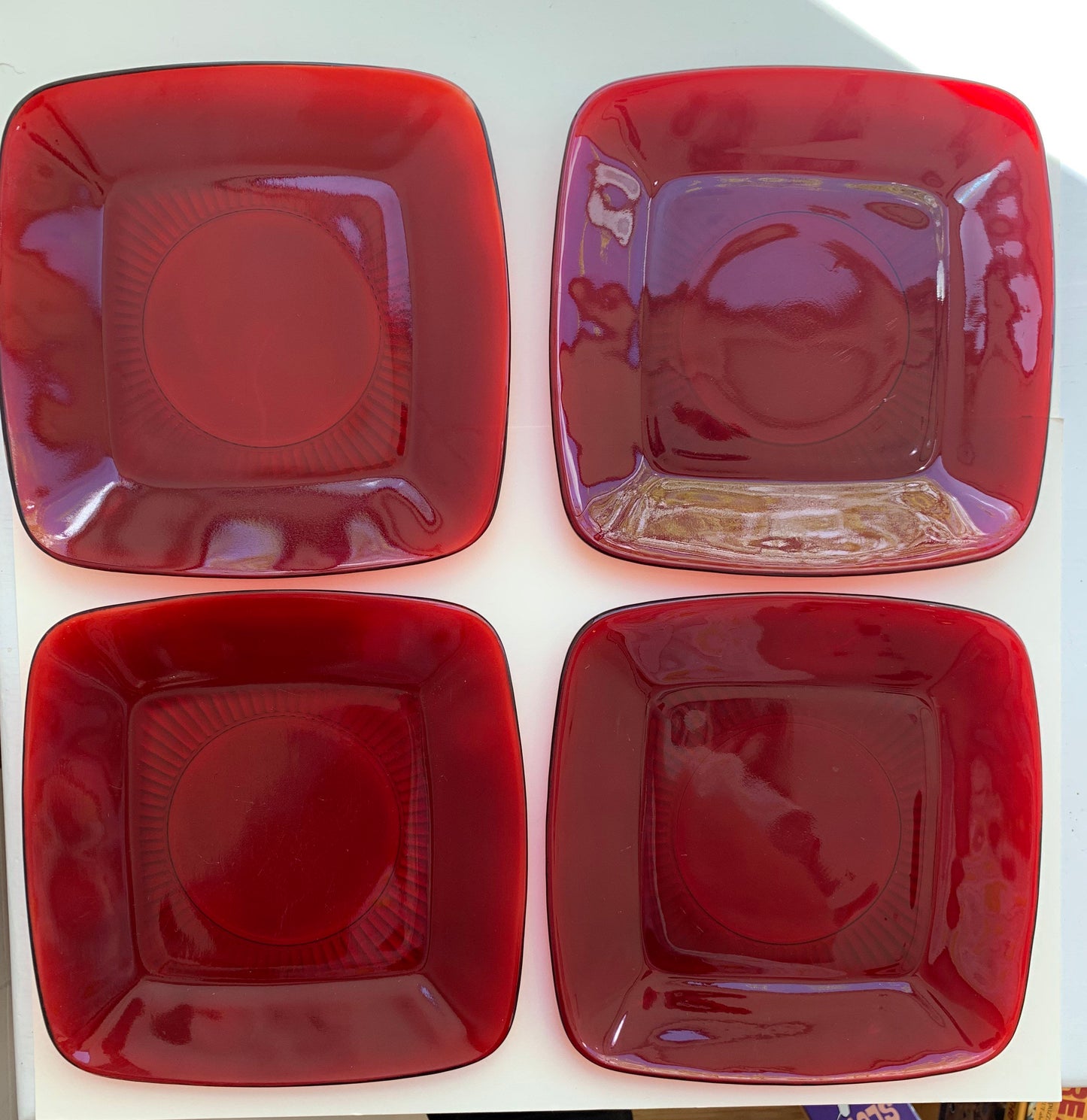 Ruby Glass Depression glass - Square Patterned Plate- 8.25 inch - Sold Individually
