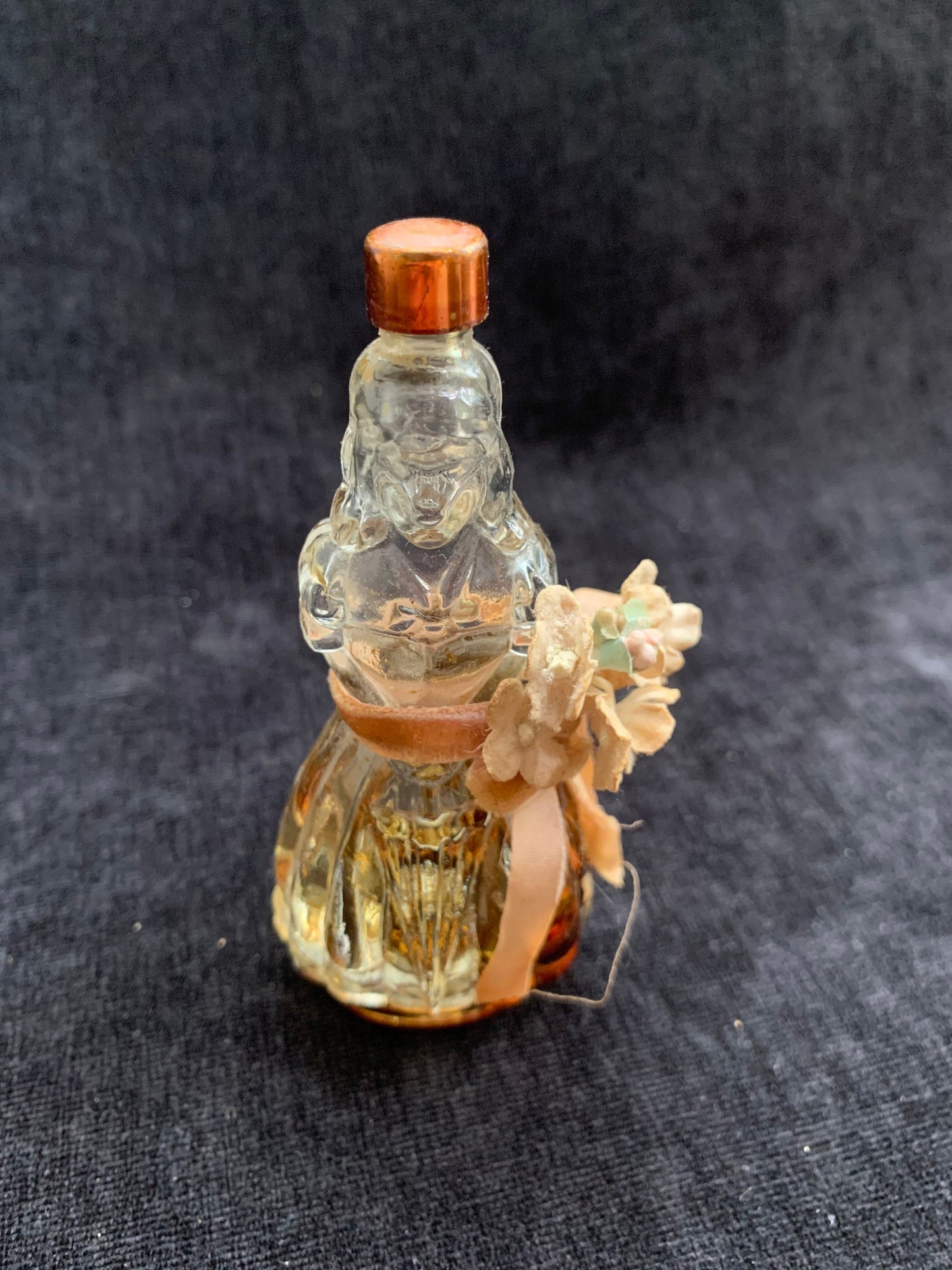 Babs Creations Inc, Yesteryear Perfume Bottle Girl holding Parasol with Flower Ribbon, Vintage