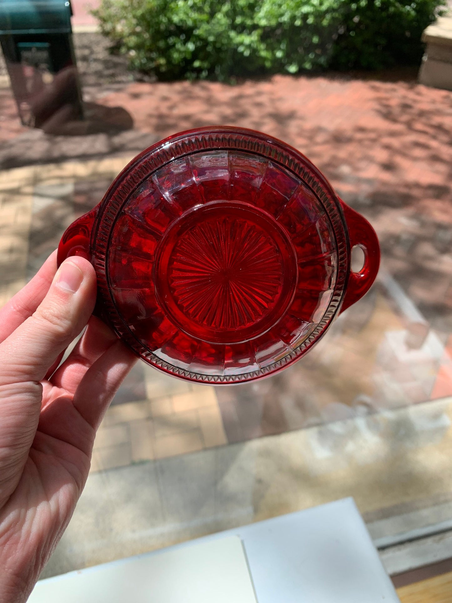 Pressed Ruby Glass Patterned Candy Dish - Vintage
