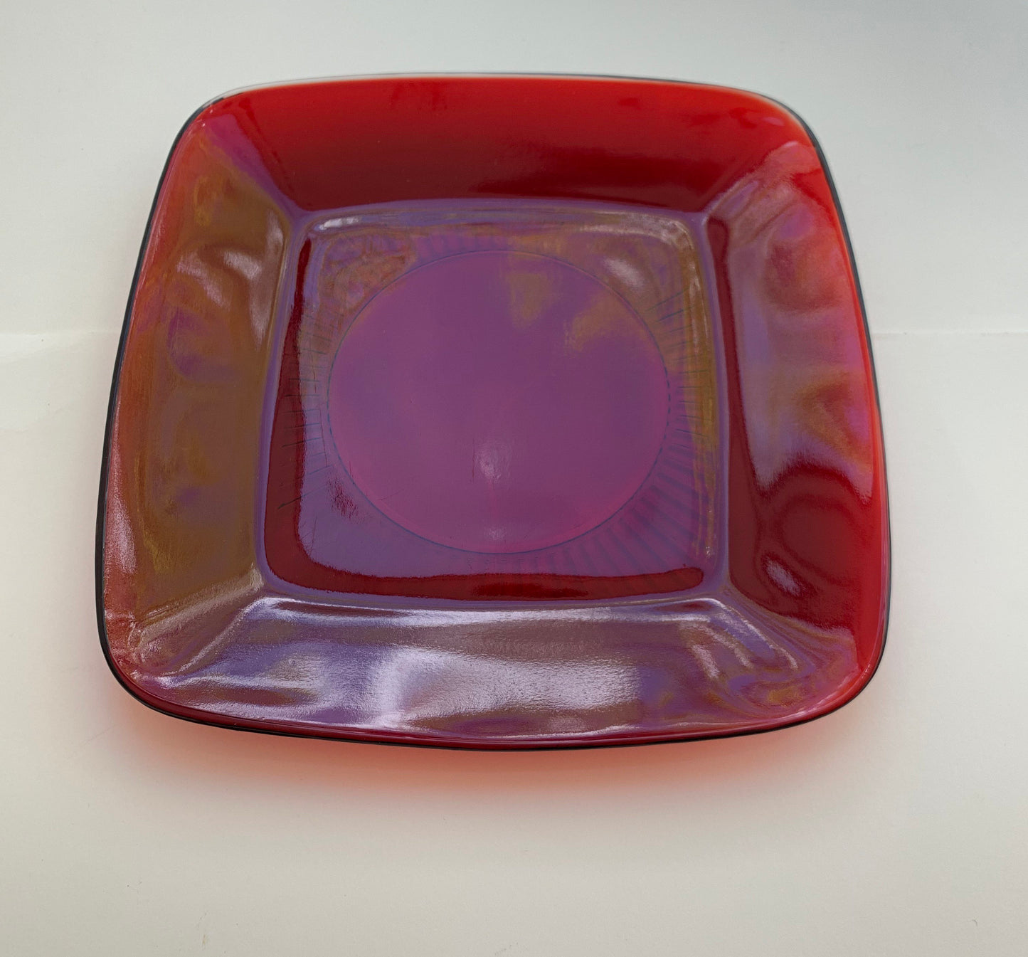 Ruby Glass Depression glass - Square Patterned Plate- 8.25 inch - Sold Individually