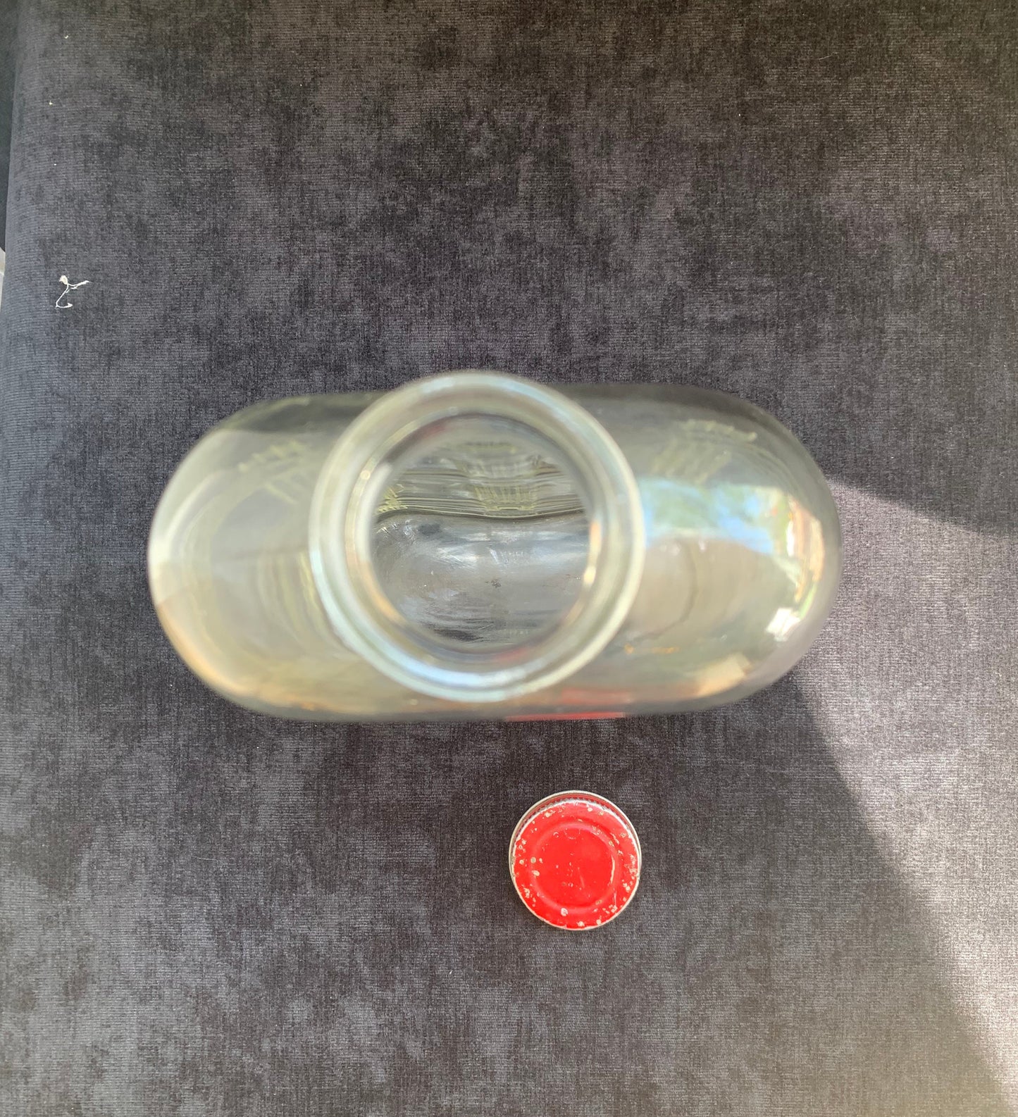 Hazel Atlas Criss Cross Clear Refrigerator Bottle with Red Screw Lid