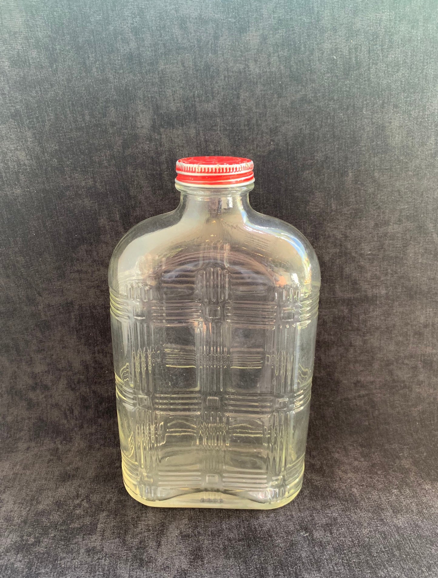 Hazel Atlas Criss Cross Clear Refrigerator Bottle with Red Screw Lid
