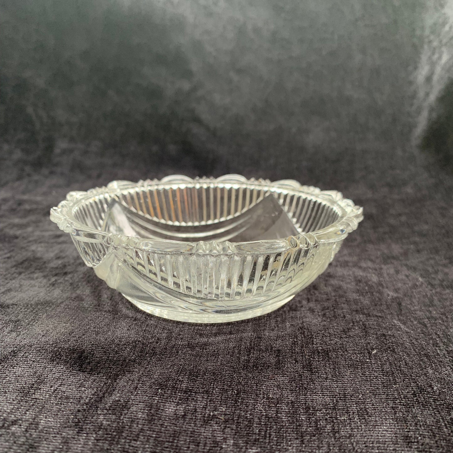 Etched Glass Candy Dish with Rays and Arches, Vintage