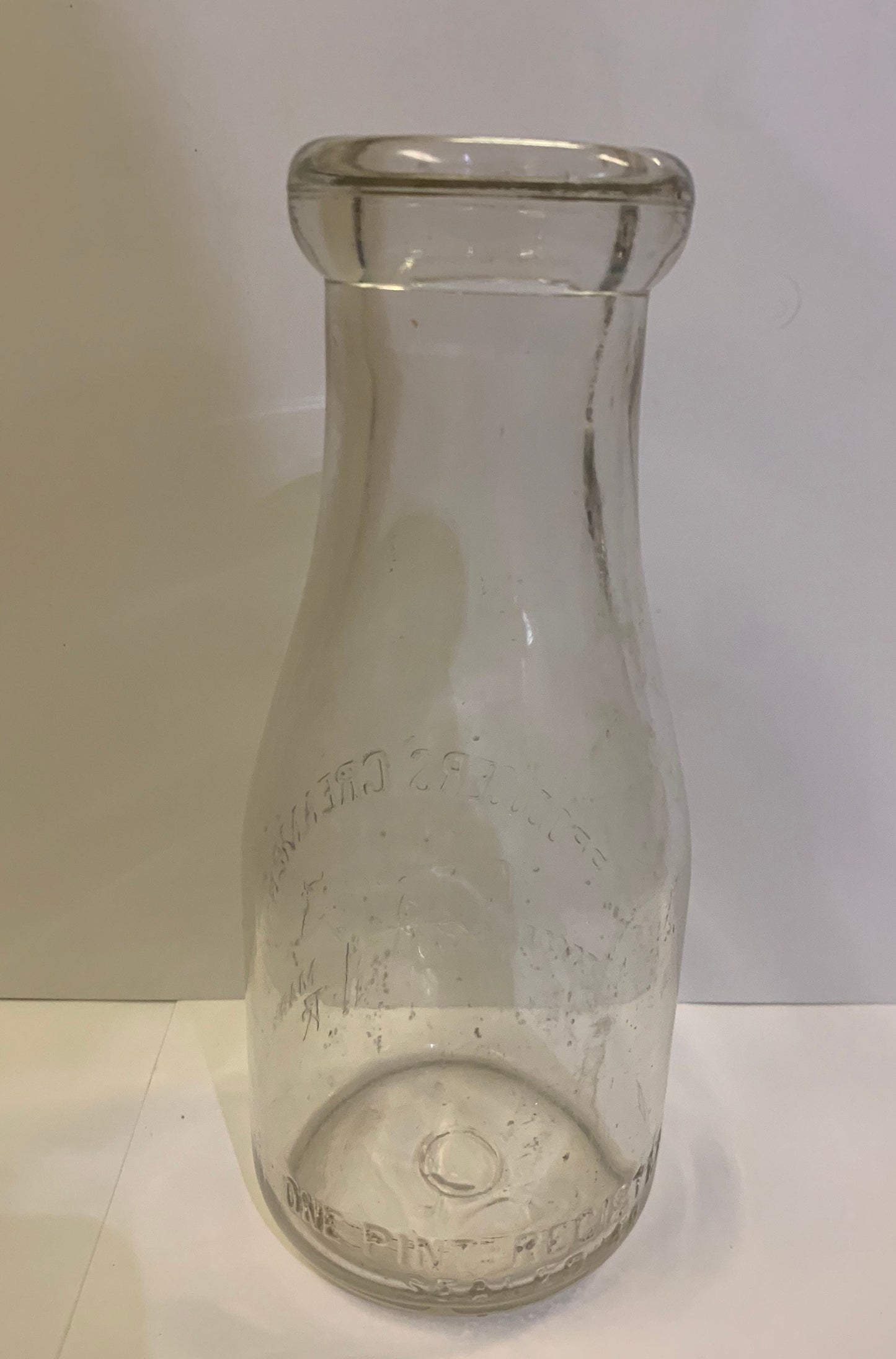 Rare Producer's Creamery Pint Milk Bottle, Early Bottle Design, Milkmaid with Cow Embossed design, Cow design Milk Bottle