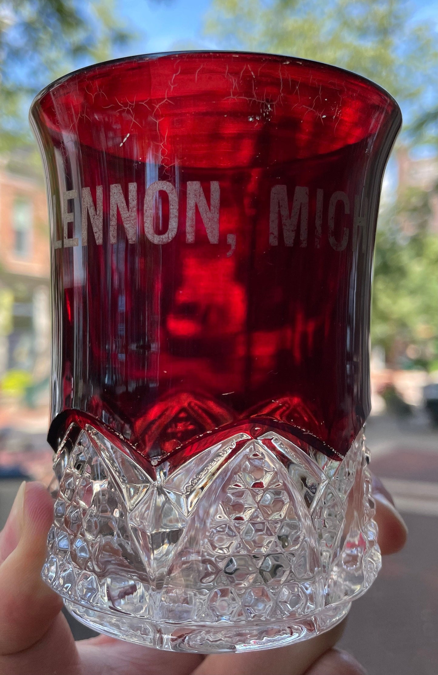 Lennon, Michigan Souvenir Ruby Red Stained Glass Tumbler