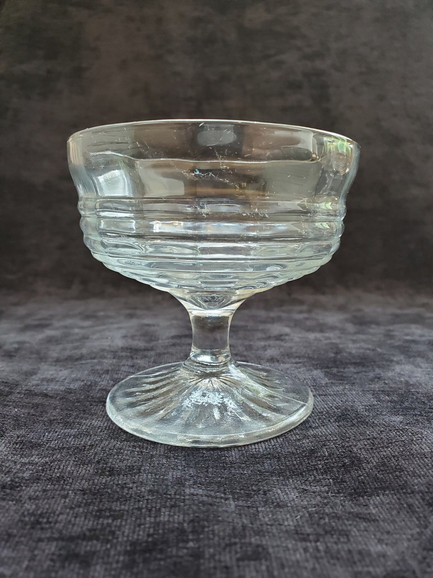 Clear Depression Glass Pedestal Dessert Cups - Concentric Circles Pattern Depression Glass - Set of 6 Ice Cream or Pudding Cups