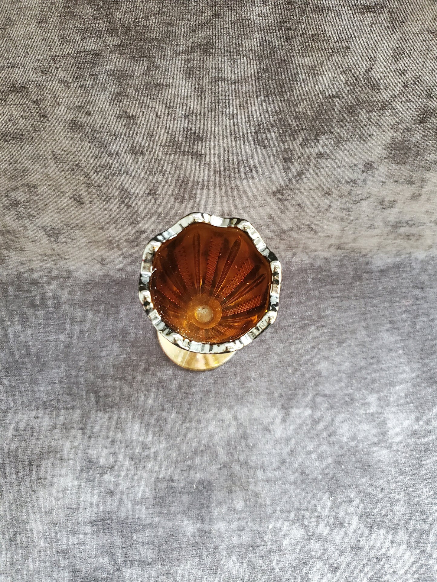 Amber Colored Pressed Glass Bud Vase in Zipper Pattern