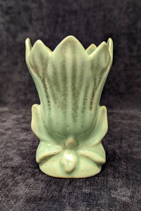 Small Pottery Teal/Mint Green Lotus Blossom Vase