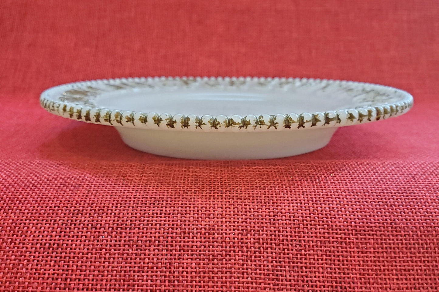 Child's ABC Milkglass Plate with Ball Edge and Raised Letters Painted Gold - 1910