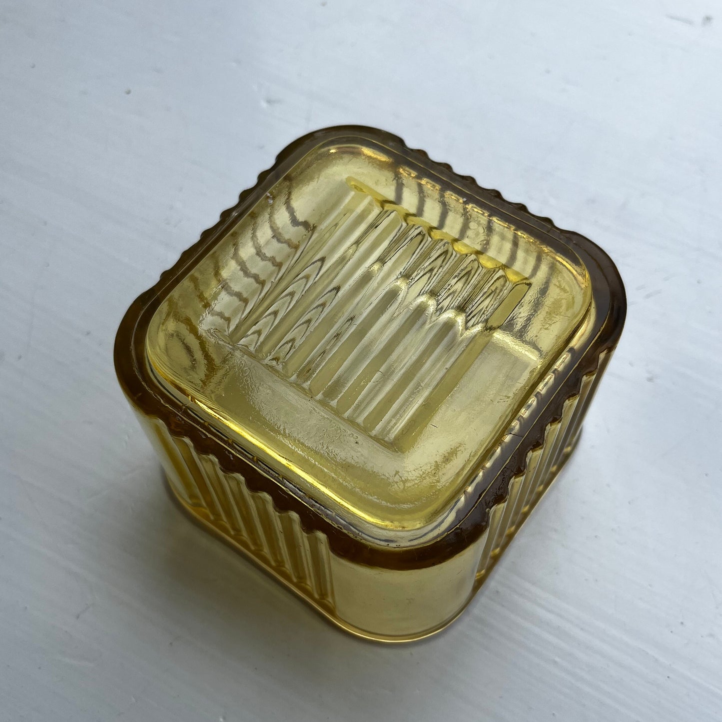 Amber Federal Depression Glass Small Square Refrigerator Container In Panel Pattern - No Lid