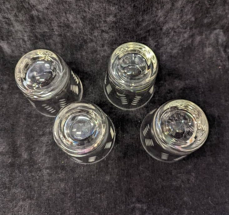 Short Mid Century Modern Cut Glass Tumblers - All 4 Sold as set