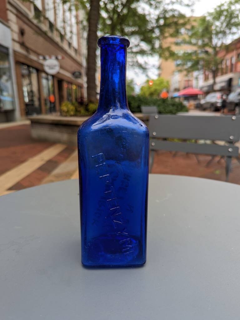Cobalt 1890s Reed & Carnrick Peptenzyme 9" Bottle, Jersey City, New Jersey - Vintage Glass Bottle