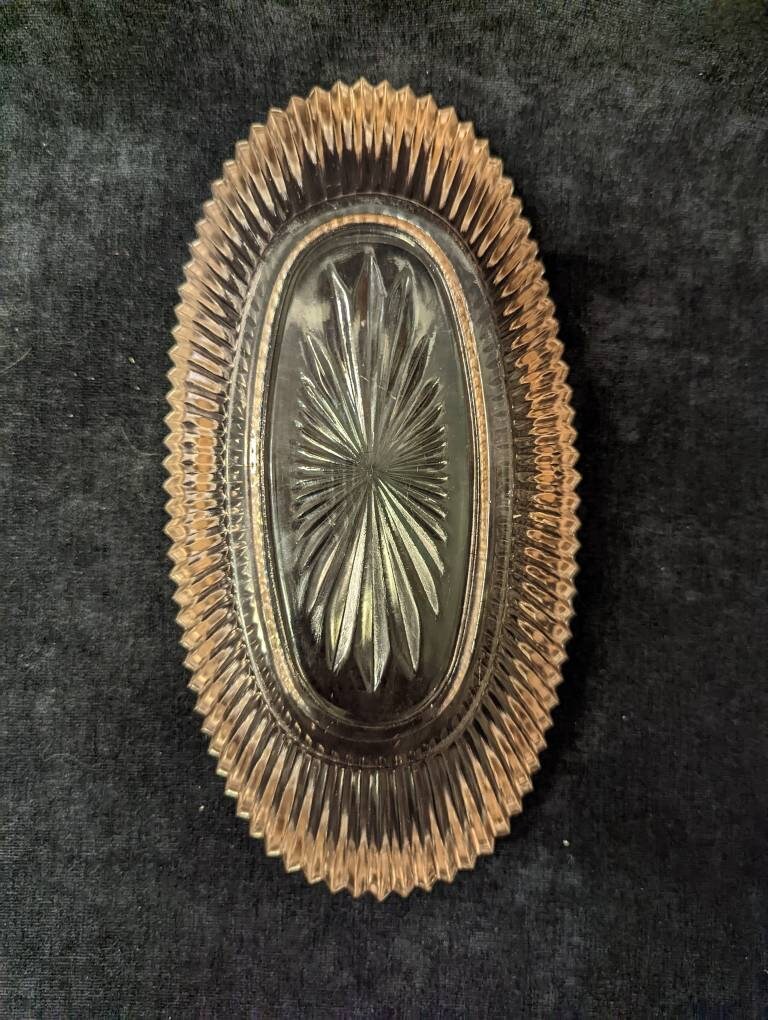 Pink Depression Glass - Sunburst Pattern 10" Long Oval Serving Tray/Celery Tray