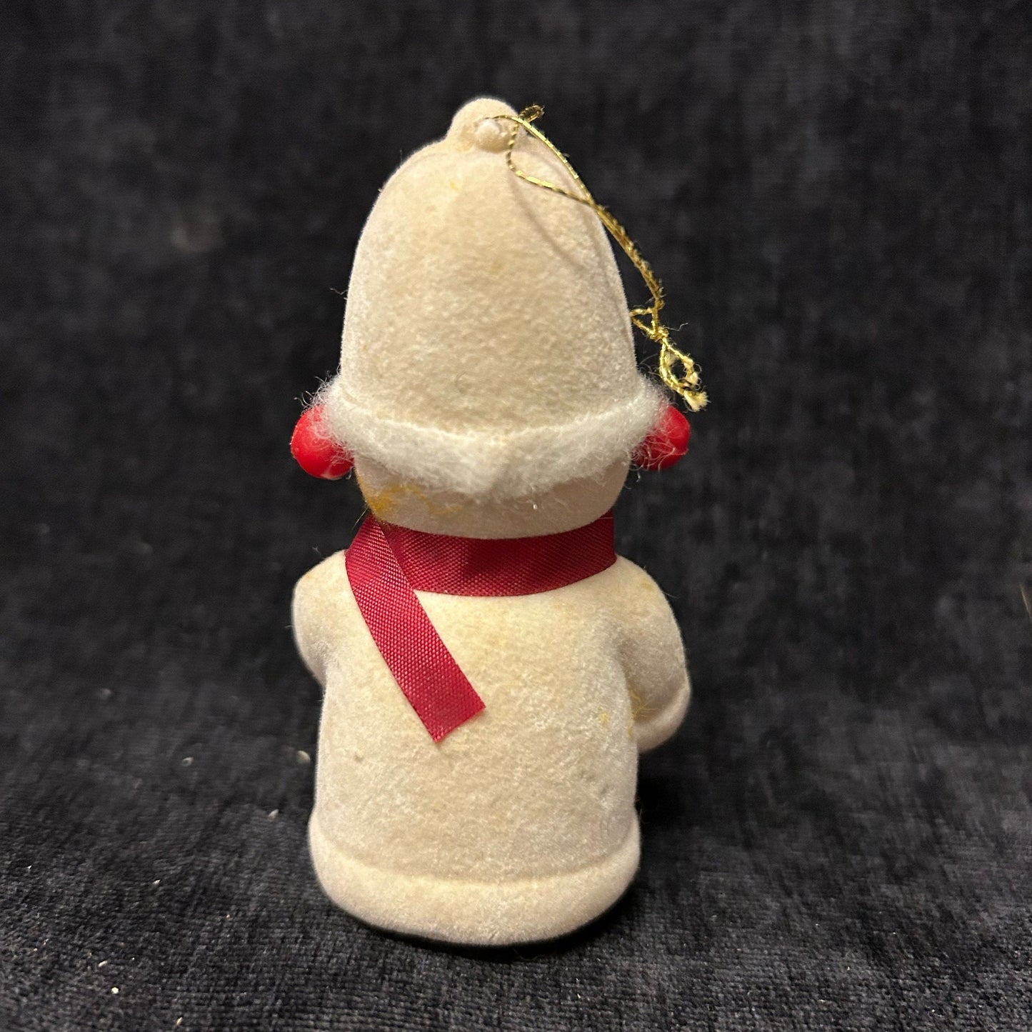 Flocked Snowman Christmas Ornament- Mid century Holiday Decor