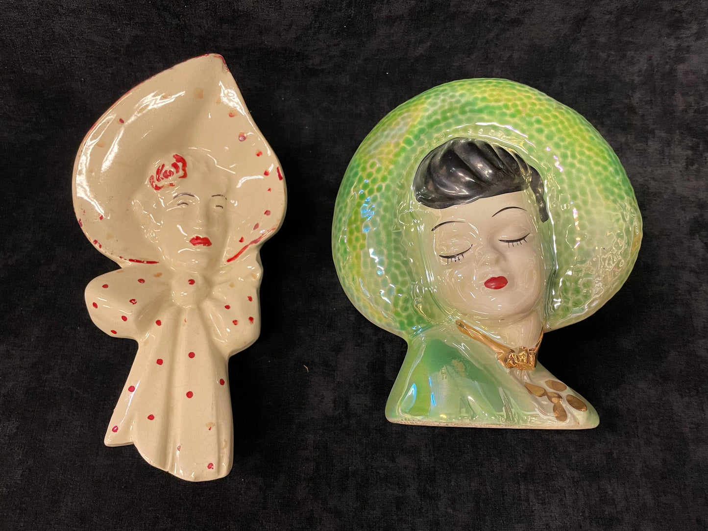 Head Wall Pockets, Ceramic - Women in Hats - Sold Individually