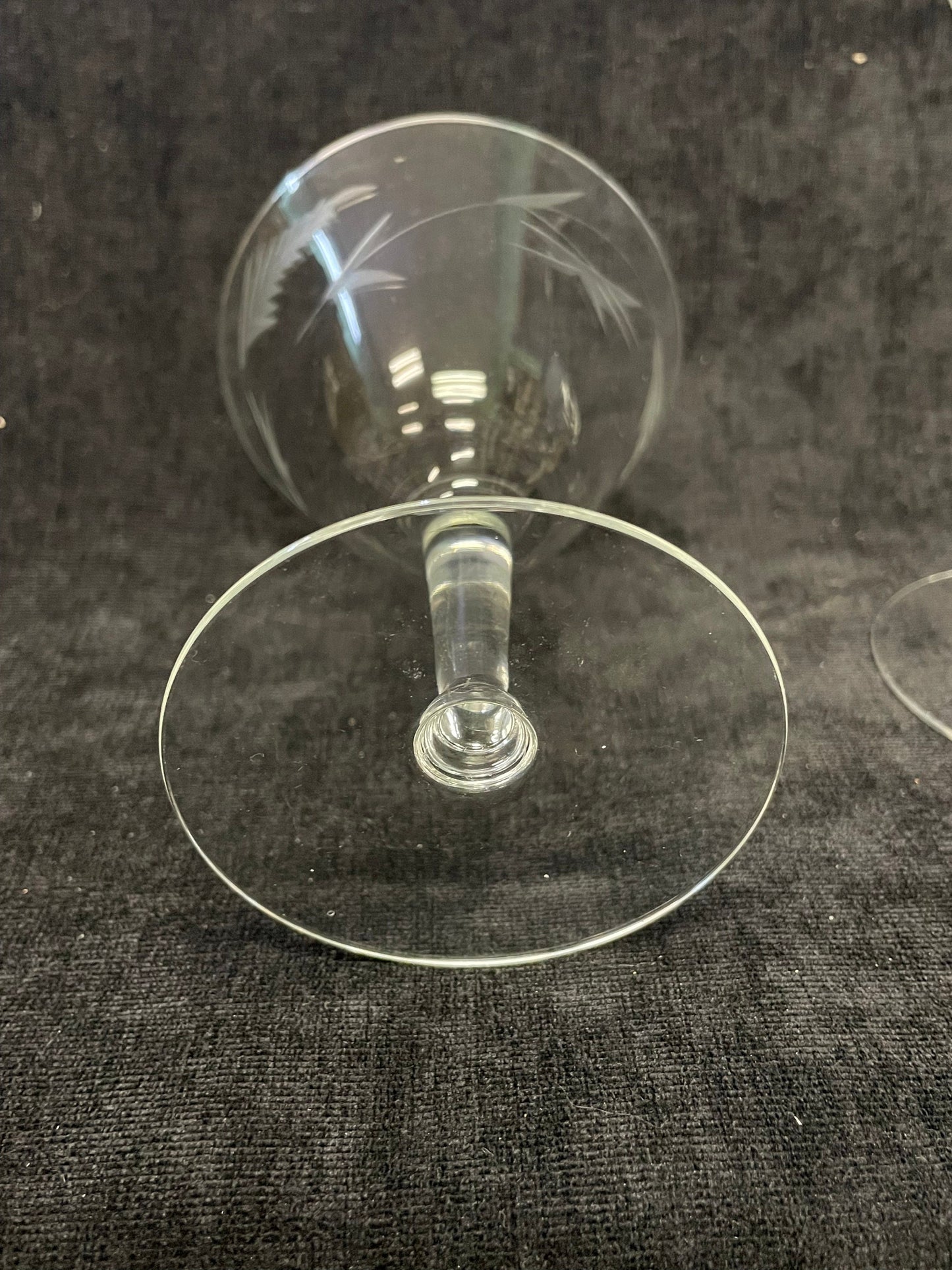 Mid Century Leaf Embossed Crystal Depression Stemware - Set of Two