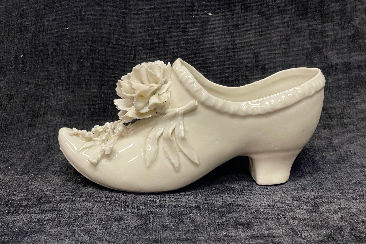 Italian Victorian White Porcelain Shoe - Porcelain Flowers on Toe