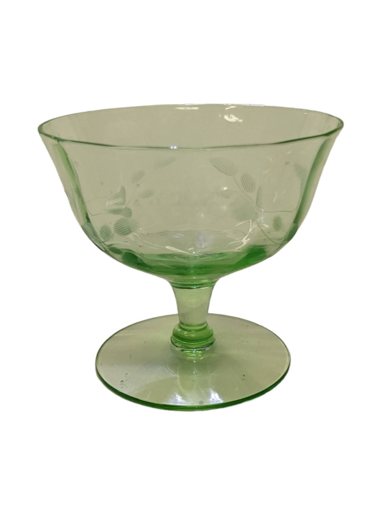 Uranium Glass Stemmed Compote or Dessert (single Glass, sold Individually) - Green Depression stemmed Glass