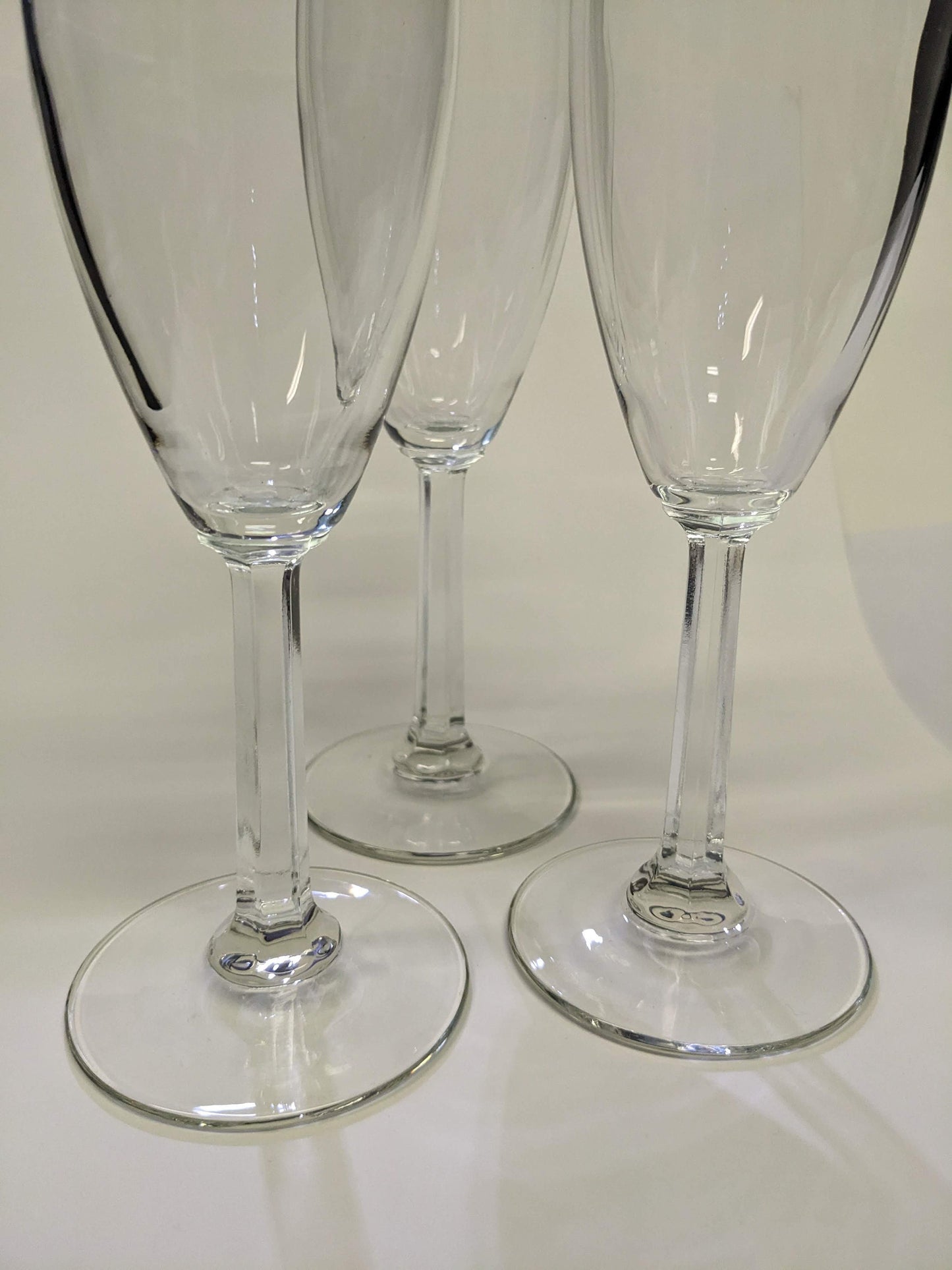 Fancy Champagne Flutes/glasses- (Faceted Stems with Six Sides) 3 SOLD INDIVIDUALLY - Wedding Flutes