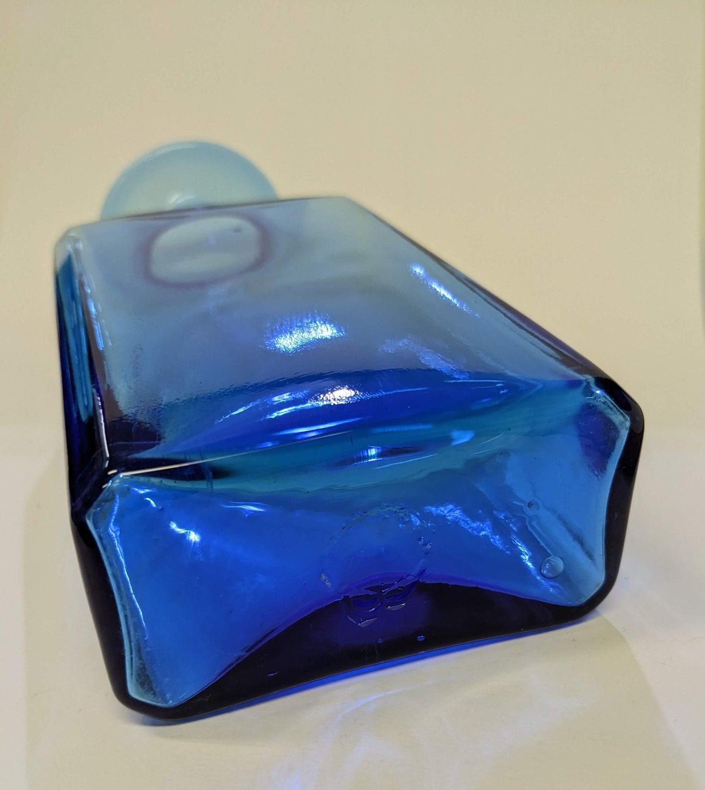 Handblown Blue Glass Decanter With Handblown Stopper - Mid Century Modern Glass - Utilitarian Glass Art