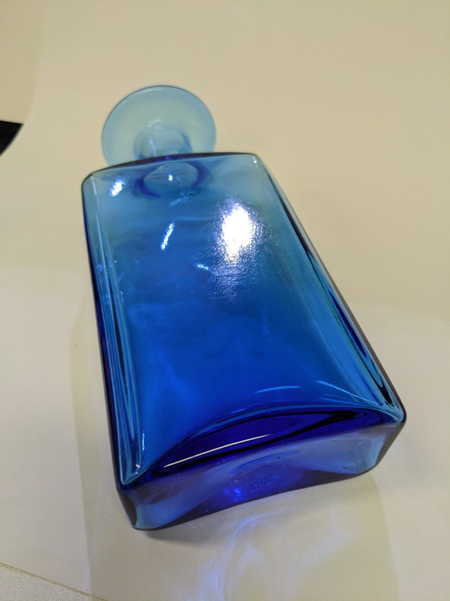 Handblown Blue Glass Decanter With Handblown Stopper - Mid Century Modern Glass - Utilitarian Glass Art