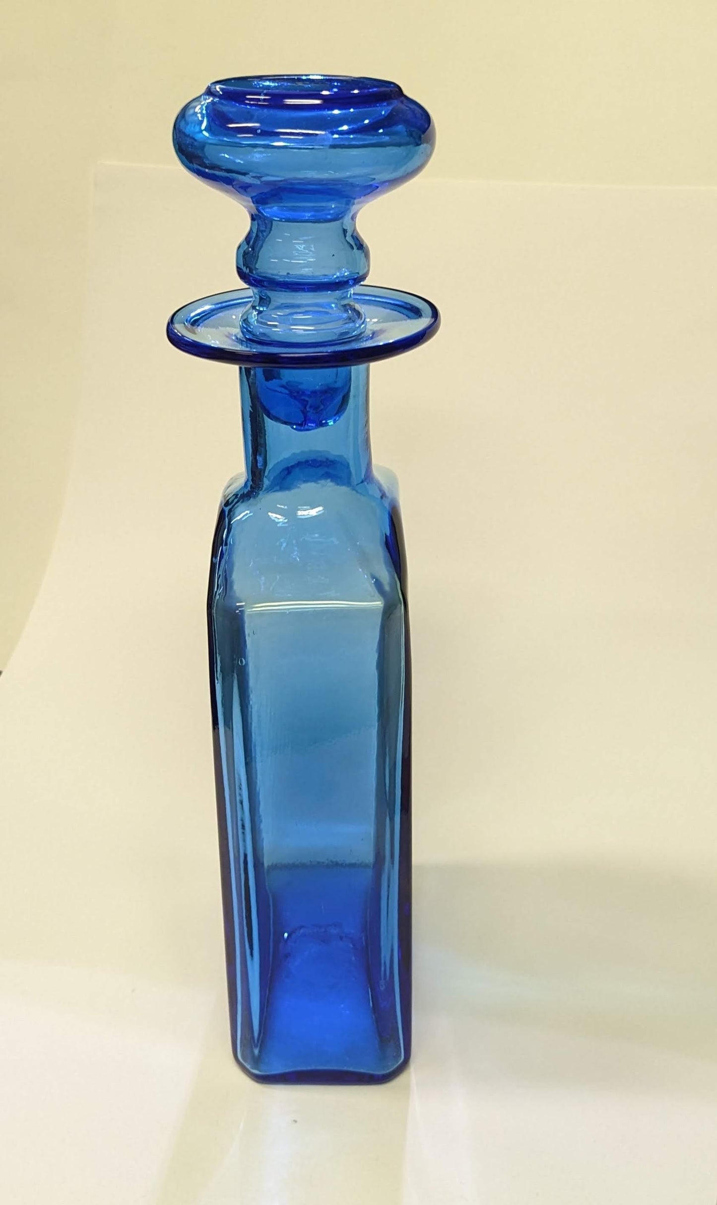Handblown Blue Glass Decanter With Handblown Stopper - Mid Century Modern Glass - Utilitarian Glass Art