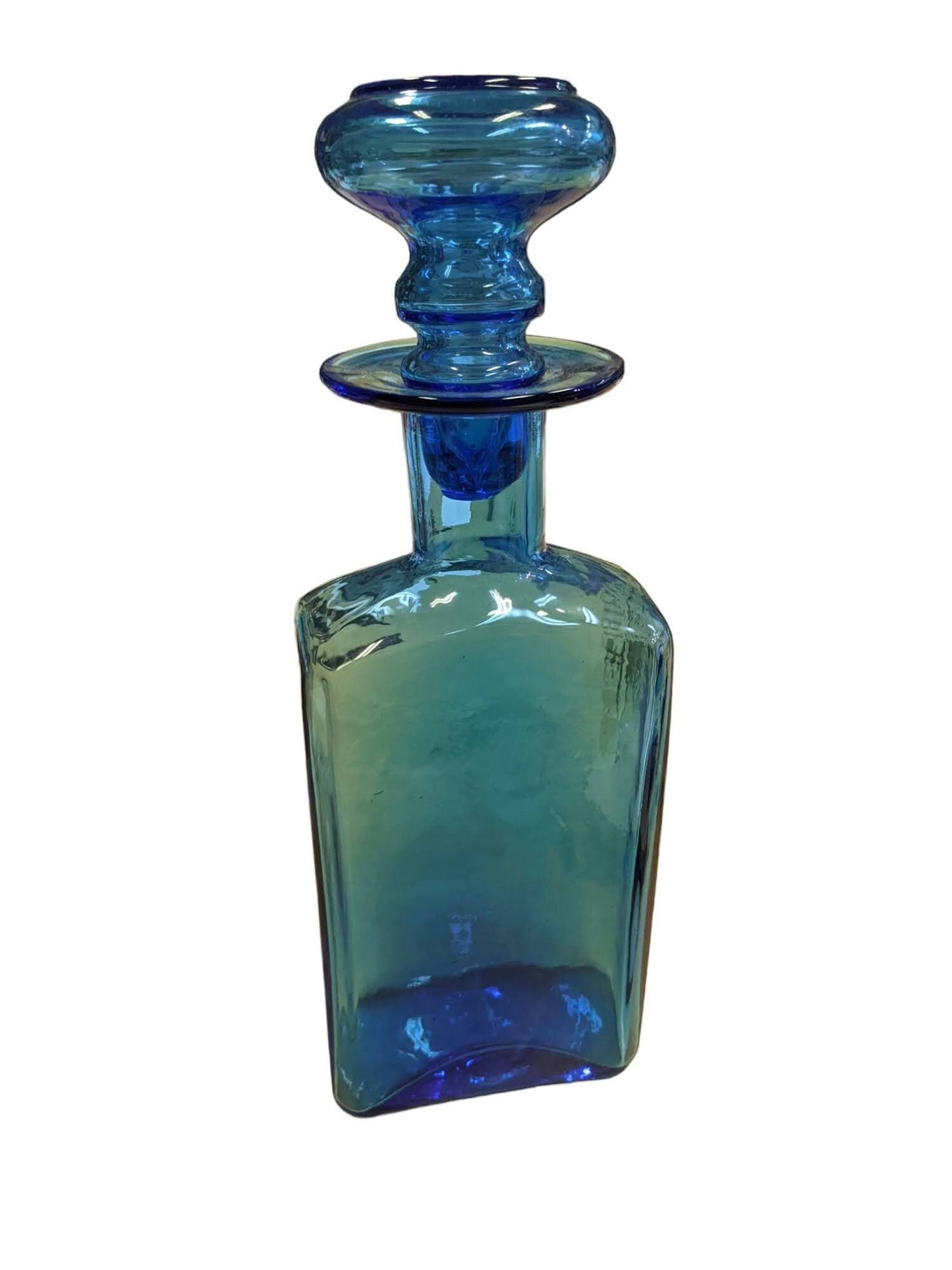 Hand-blown Blue Glass Decanter with Stopper - Beautiful Blue Decanter with matching bulb top Stopper - gorgeous MCM Blue Glass