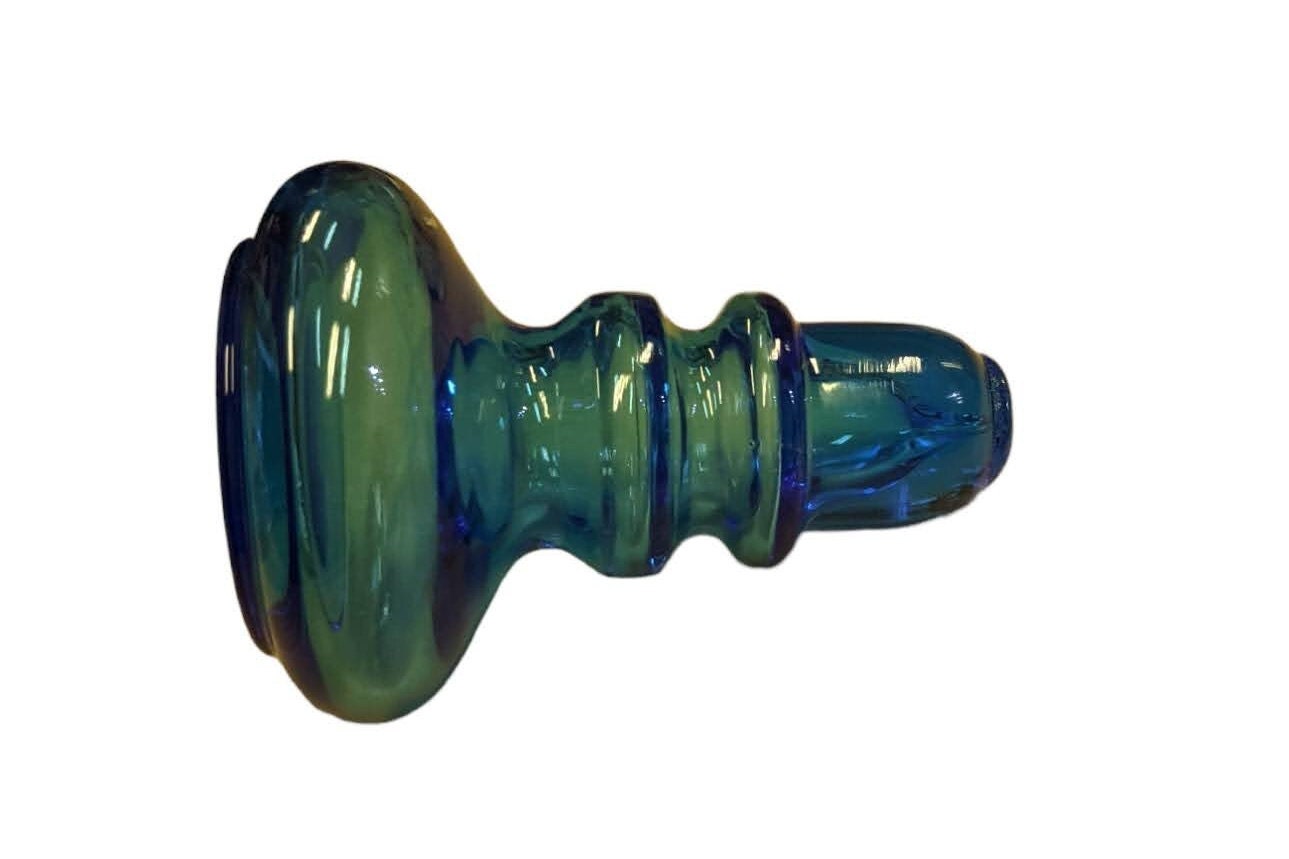 Hand-blown Blue Glass Decanter with Stopper - Beautiful Blue Decanter with matching bulb top Stopper - gorgeous MCM Blue Glass