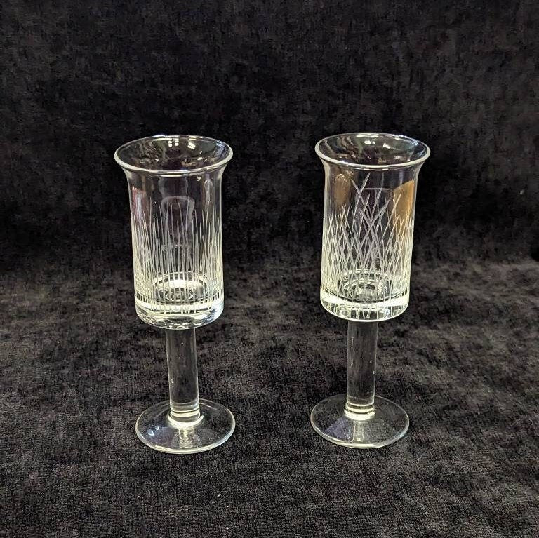 Liqueur Cocktail Engraved Flutes (set of 2) Swedish Style Thick Stems