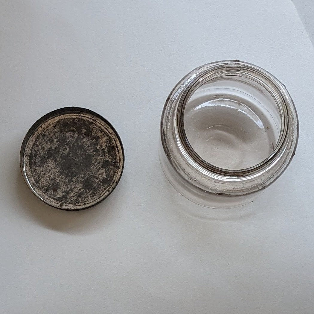 Lidded Screw Top Glass Jar - mouth blown early 1900